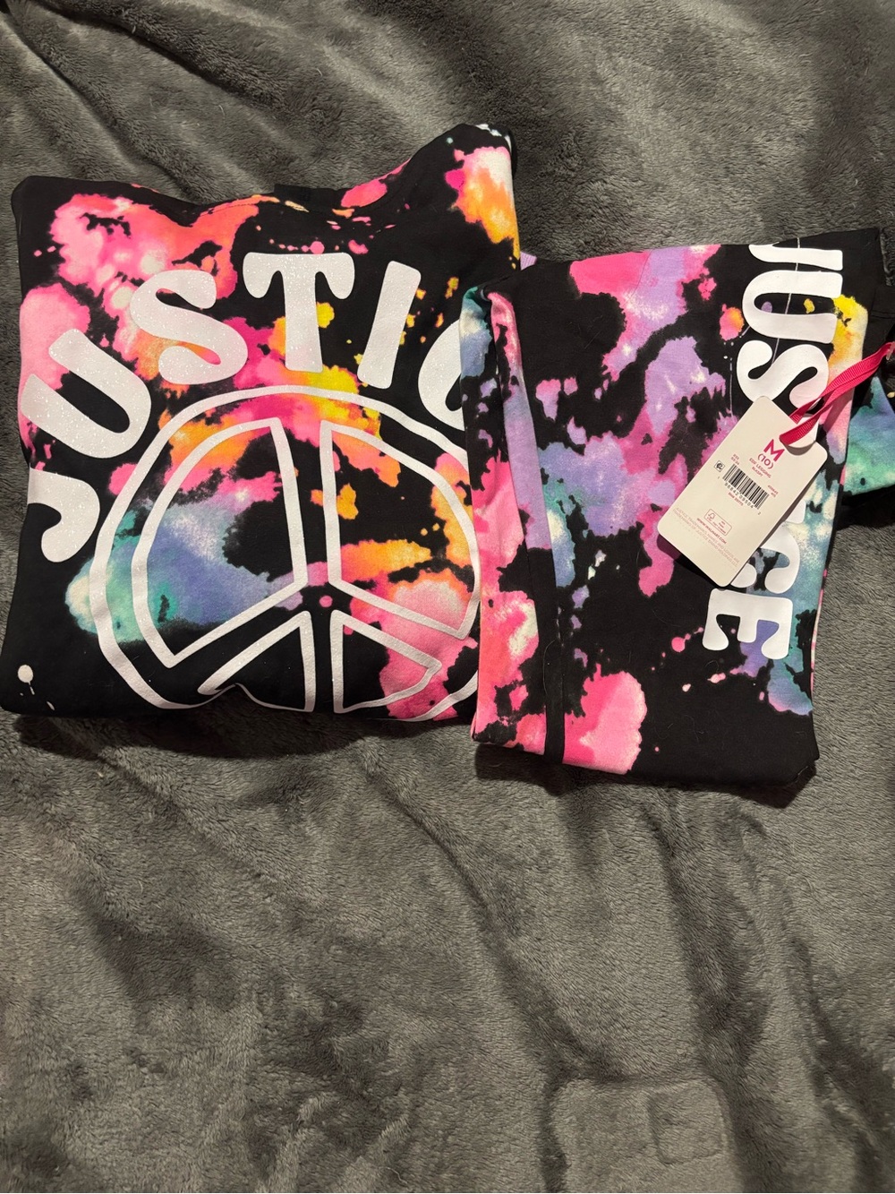 NEW JUSTICE Girls' Black Tie-Dye Peace Sign Sweatpants